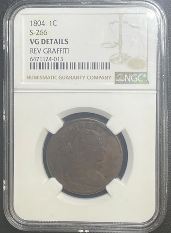 1804 Large Cent S-266, Key Date Low Mintage Coin, NGC Very Good, Rotated Reverse Cover