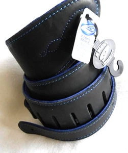 HERGESTELLT IN UK SCHWARZ/BLAU DELUXE GEPOLSTERTES LEDER AKUSTIK-, ELEKTR- ODER BASSGITARRENGURT - Bild 1 von 6