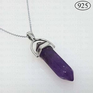 Amethyst Necklace Quartz Pendant Crystal Gemstone Healing 925 Sterling Silver - Picture 1 of 13