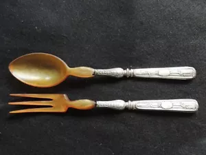 Paire de couverts à salade en ARGENT FOURRE - style Louis XVI - poinçon minerve - Foto 1 di 4