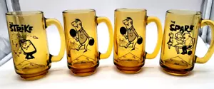 Tri City Lanes Vintage Amber Gold HAZEL ATLAS Bowling Bierkrug 4er Set - Bild 1 von 8