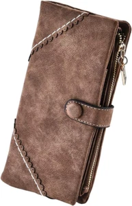 Women Vegan Leather Wallet Bifold Clutch Large Capacity Card Organizer Buckle Lo - Picture 1 of 12