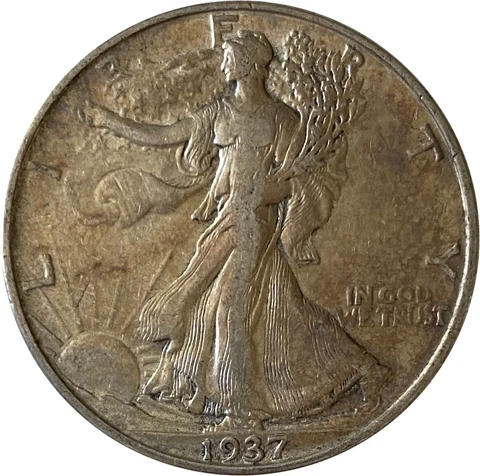 1937 Silver Walking Liberty Half Dollar Grading VF/XF 90% Silver Cover