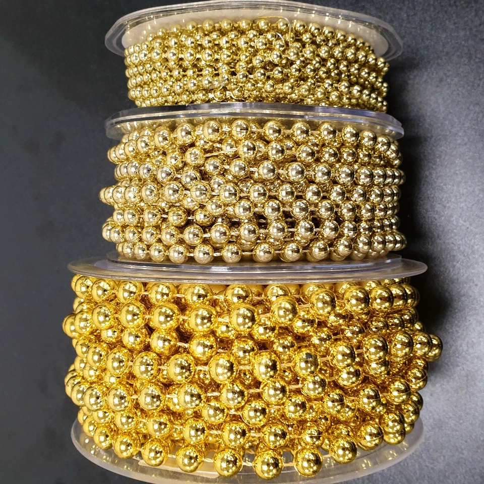 Metallic Gold Pearl Bead String Trim 4mm/6mm/8mm Round Ball Ribbon Per 1 Metre