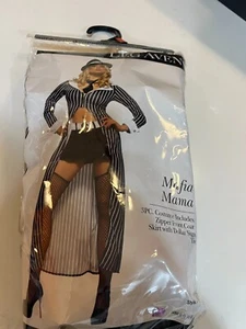 Halloween Costume Leg Avenue Sexy Mafia Mama Zipper Coat XS Mini Skirt Pinstripe - Picture 1 of 8