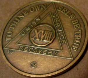 Anonyme Alkoholiker AA 18 Jahre Bronze Medaillon Münze Chip Medaille Nüchternheit Nüchtern - Bild 1 von 6