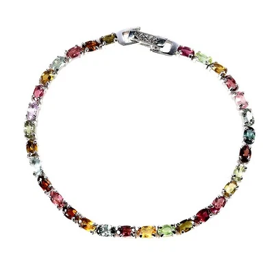 Pulsera de plata de ley 925 turmalina ovalada 5x3 mm piedras preciosas sin tarifas de importación de EE. UU. Foto 1 de 4