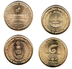 2011-12 - 5 RUPEE INDIA REPUBLIC 4 UNC BRASS RARE COINS - WT. 6 GRAM EACH # B - Picture 1 of 2