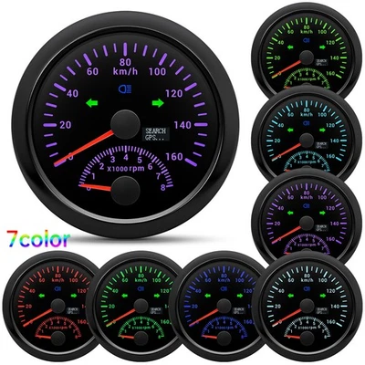 85mm Black GPS Speedometer 0-160km/h with Tachometer 8000RPM Waterproof for Boat - Image 1 of 4