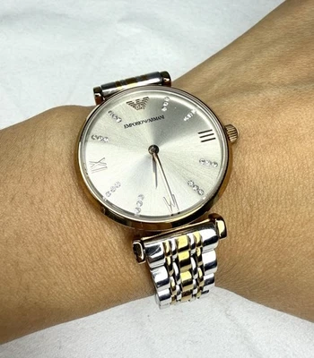 Emporio Armani AR-1840 Women’s Two-Tone Watch – Quartz, Crystal Dial 6” Approx - image 1 of 4