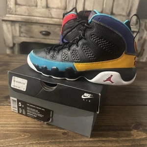 Scarpe unisex 5 anni Jordan 9 nere Nike sneakers retrò Dream It Do It come nuove pulite - Foto 1 di 8