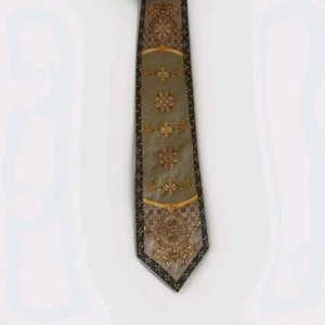 Corbata de Seda Bruno Piattelli Oro Verde Patrón Barroco Vintage 62" x4" Ancho - Imagen 1 de 7
