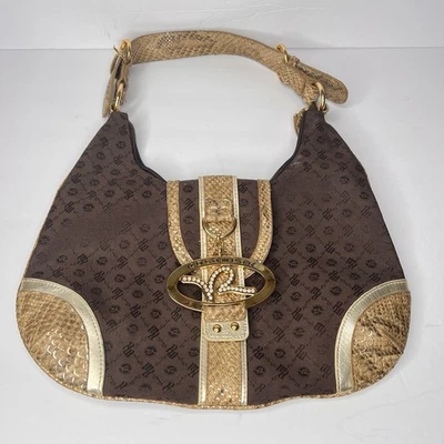 Bolso sin asas vintage de la década de 2000 Y2K Rocawear Hip Hop piel de serpiente rosa marrón Foto 1 de 4