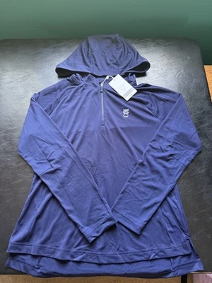 NUEVO CON ETIQUETAS SUDADERA CON CAPUCHA MUJER LEVELWEAR RAVEN 1/4 CREMALLERA, TALLA: L, COLOR: AZUL MARINO (J570) Foto 1 de 3