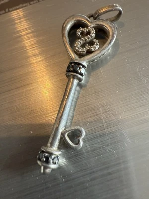 Jane Seymour Sterling 925 Silver Black and White Diamond Key Pendant - Image 1 of 4