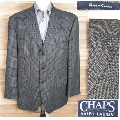 Chaps Sport Coat Jacket Mens 46R Gray Plaid 3 Button VL Canada Wool - Image 1 of 4