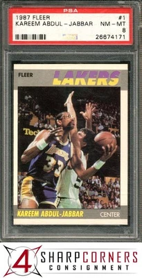 1987 FLEER #1 KAREEM ABDUL-JABBAR LAKERS HOF PSA 8 - Image 1 of 4