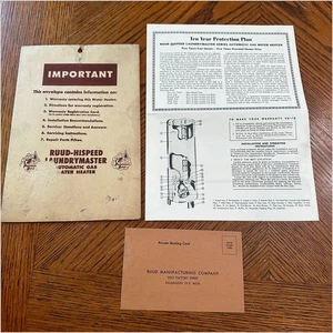 Calentador de agua manual Ruud Hispeed Laundrymaster garantía y sobre 1955 - Imagen 1 de 10