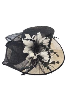 C&C Mujer Ocasión Sombrero Negro Marfil Fascinador Pluma Hatinator Boda Carreras - Imagen 1 de 10