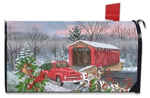Briarwood Lane Winter Covered Bridge Seasonal Magnetic Mailbox Cover - Picture 1 of 5