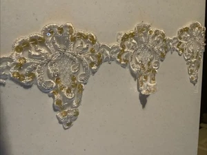 White Lace With Gold Sequence White Mini Pearls, Embroidered For bridal/craft - Picture 1 of 8
