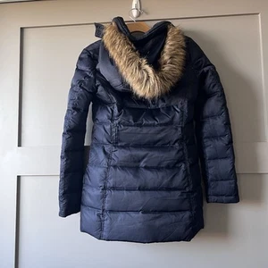 Vince Camuto Puffer Coat Women Sz XS Blue Duck Down Faux Fur Collar Hooded EUC - Picture 1 of 18