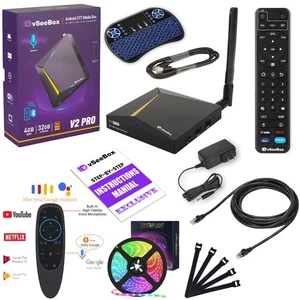 vSeeBox V2 Pro - Tira LED, bridas de cable, ratón de aire, teclado, cable Cat6, 4 GB/32 GB - Imagen 1 de 7