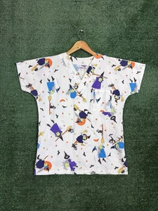 Halloween Scrubs Top Womens S Pumpkins Witches Trick Treat P.L. California - Picture 1 of 7