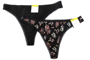CHARTER CLUB Dos Pares Tanga Bragas Talla Mediana Negro Sólido, Algodón Floral - Imagen 1 de 2