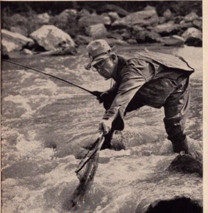Union Central Lebensversicherung Vintage 1939 Lebensdruck Anzeige Fliegenfischen Forelle Fluss - Bild 1 von 2