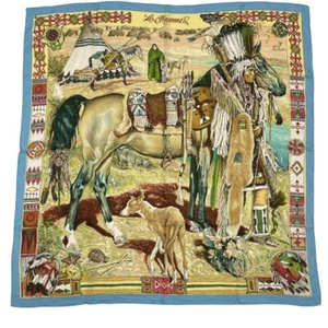 HERMES Carre 90 Silk Scarf Les Cheyennes by Kermit Oliver Vintage:JP - Picture 1 of 11