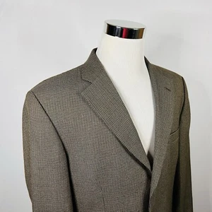 Haggar 42L Sport Coat Wool Blend Houndstooth Beige Brown Three Button Lined - Picture 1 of 8