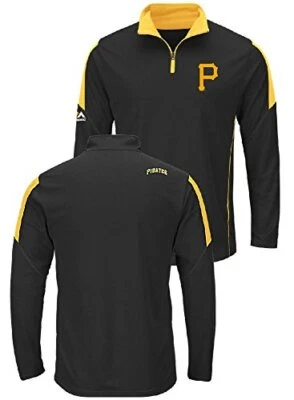 Majestic Men's Pittsburgh Pirates 1/4 Zip Long Sleeve Wind Jacket, Black, Small - Image 1 of 4