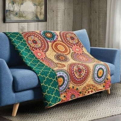 Silk Road Jewel Tone Quilted Throw Blanket Icons Virah Bella 50" x 60" - Image 1 of 2