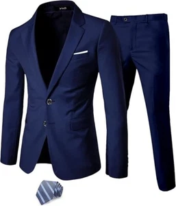 Men's Suit Slim Fit Navy Blue 2 Piece XL 44R 38W Notch Lapel 2 Button - Picture 1 of 1
