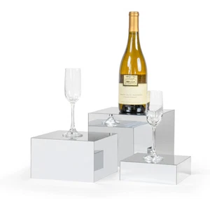 Set of 3 Glossy Silver Acrylic Cube Display Nesting Risers with Hollow Bottoms - Picture 1 of 5