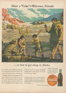 1943 Coca Cola Welcome Friends Alaska Baseball WW2 Era Soldier Print Ad - Picture 1 of 1