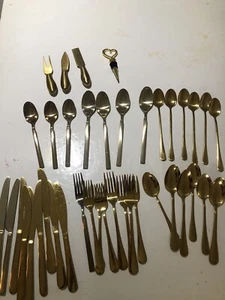 41 Pc Stainless Steel China Goldtone Flatware Silverware - Picture 1 of 23