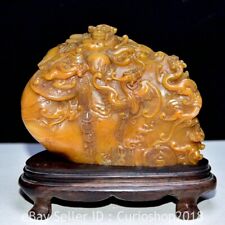4" Chinese Natural Tianhuang Shoushan stone Carving Dragon Beast seal signet