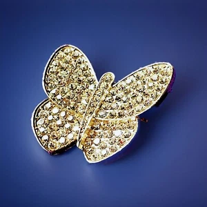 Beautiful Gold Brooch Rhinestone Butterfly Pin - Picture 1 of 8