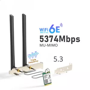WiFi 6E AX210 Wireless Card 5374Mbps BT5.3 2.4G/5G/6G 802.11AX Antenna Win10/11 - Picture 1 of 12