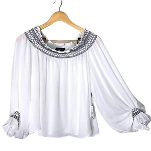 Laundry By Shelli Segal NWT White Off Shoulder Blouson Sleeves Blouse Large - Picture 1 of 4