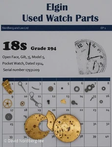 Piezas de reloj usado Elgin 18/18s grado 294 modelo 5, 7j, ser no 17931209 - Imagen 1 de 3