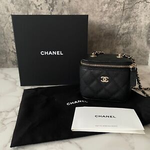 New in Box Authentic CHANEL Mini Vanity Case Bag Handbag Black Caviar LGHW Calf