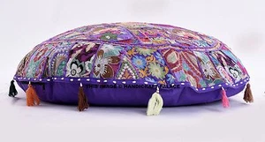 Indien Purple 32" Handmade Round Floor Pillow Cushion Cover Bohemian Throw Decor - Picture 1 of 4