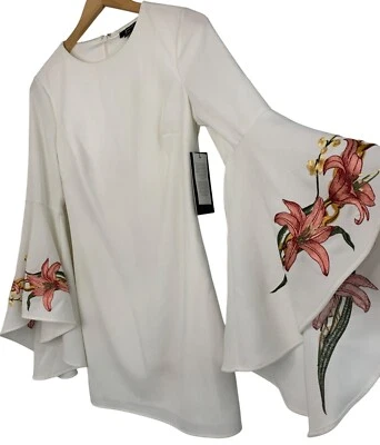 NWT Marciano Guess Eden Sheath Dress White Embroider Kimono Bell Mini XS 8698 - Image 1 of 4