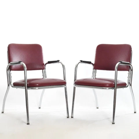 Vintage 1940s Red Chrome Art Deco Black Bakelite Arm Chairs | by Royal Metal Cover