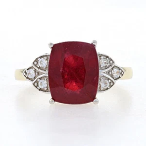 Sterling Lead Glass Filled Ruby & Topaz Ring 925 Gold Pltd Cushion 3.38ctw 6 1/4 - Picture 1 of 9