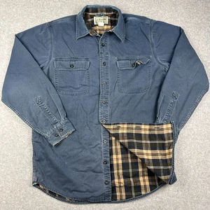 LL Bean Hurricane Flannel Lined Button Shirt Shacket Medium Tall MT Mens Blue - Picture 1 of 8