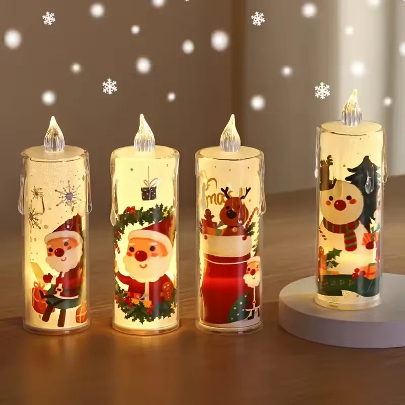 4 Christmas LED Candles, Flameless Flickering Electronic Tea Lights Home Decor - Image 1 of 4